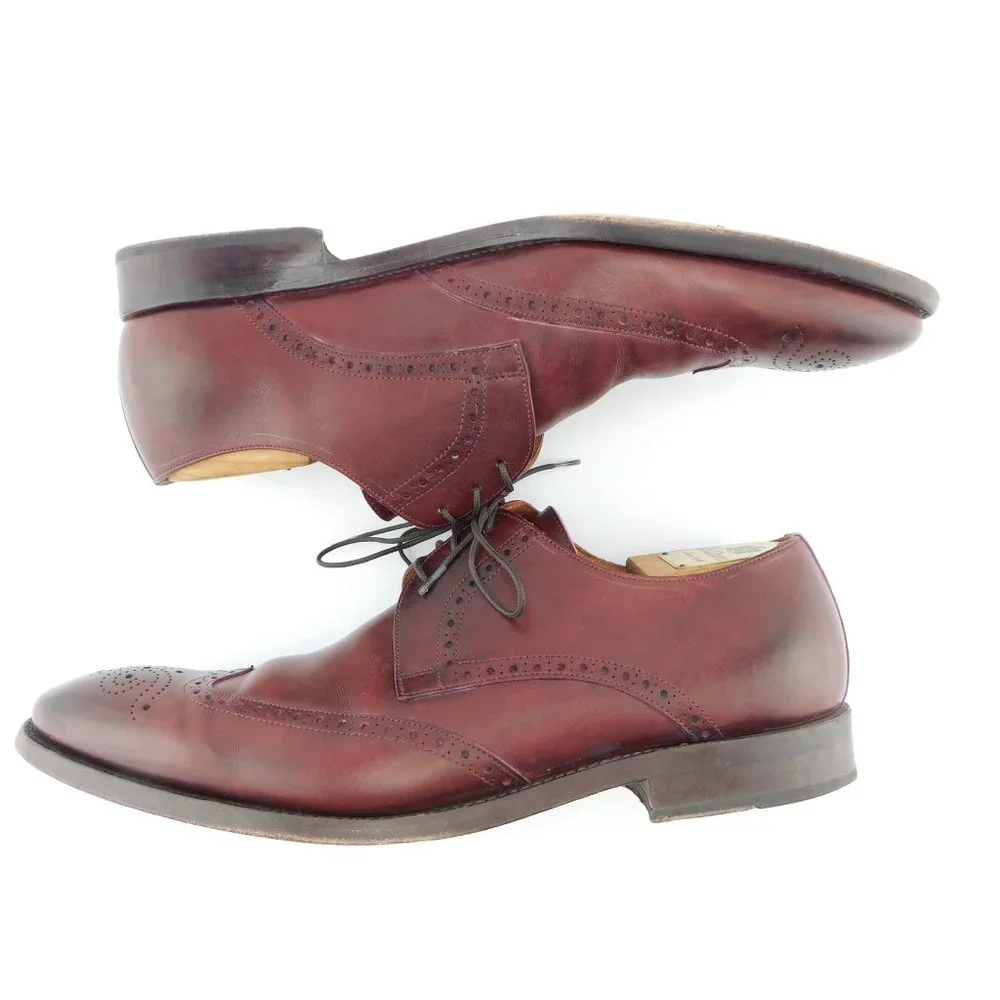 ED MEIER Burgundy Leather Medallion Wingtip Oxfords Shoes 10.5UK